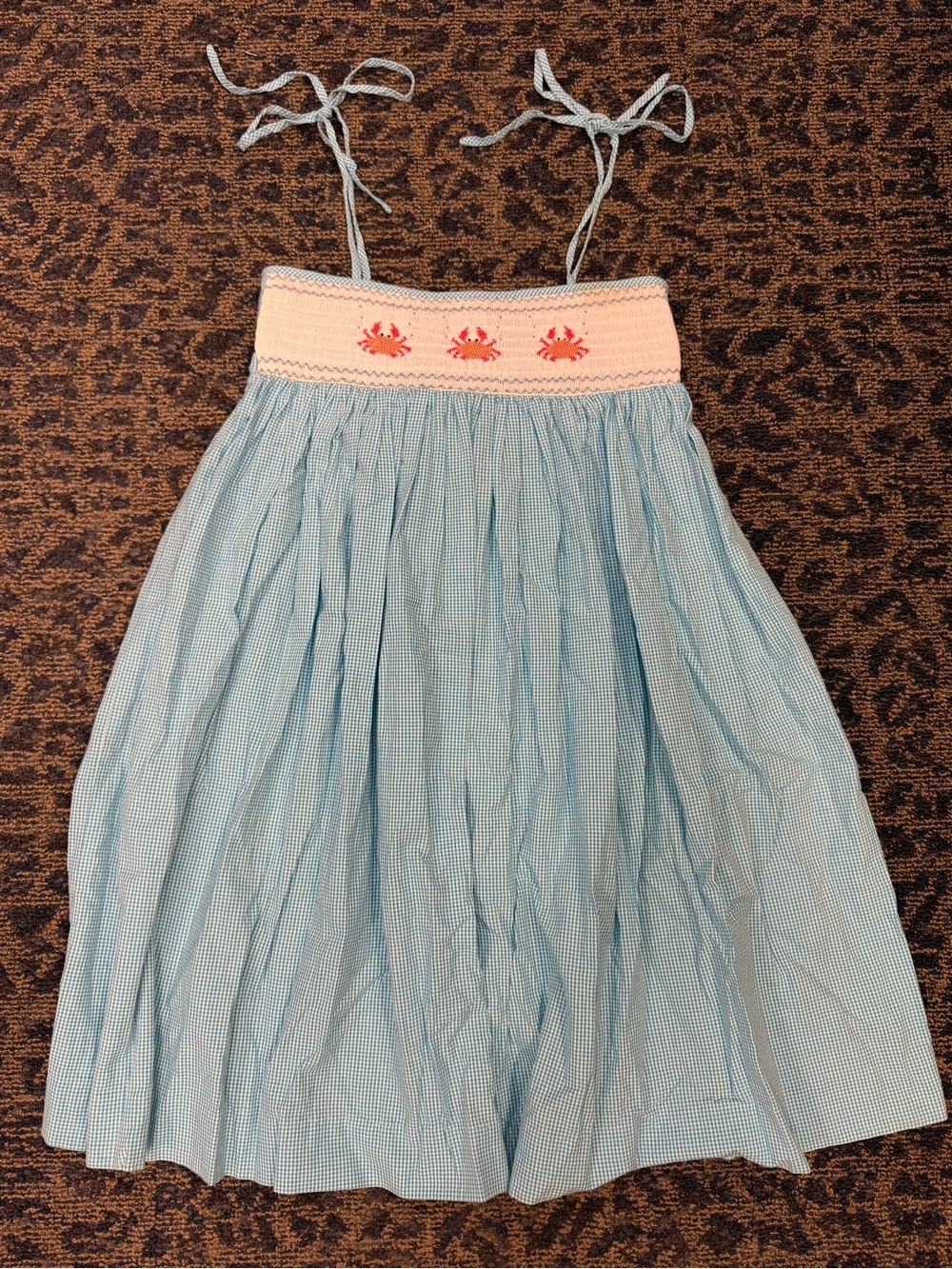 Anavini Smocked Dress Crabs Aqua Blue Gingham Spaghetti Straps Sz 10 Summer Girl